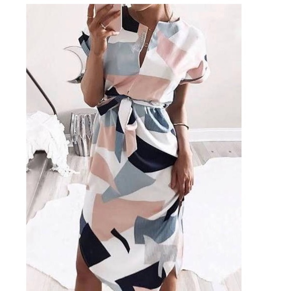 Color Block Geometric Midi Dress